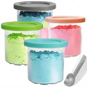 [ALINK] Set of 4 Ice Cream Pints Cups with Lid, Creami Container for Ninja Creami Ice Cream Maker, Tubs Accessories for NC301 NC300 NC299AMZ Series, Ice Cream Scoop Included