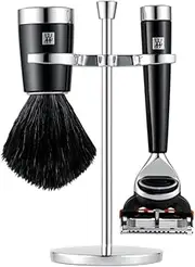 ZWILLING Razor Set with Razor (3-Piece with Shaving Brush and Holder, Suitable for Gilette Fusion Blades, Gift Set), Black