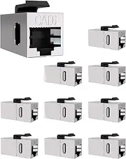 VANDESAIL 10 Pack Cat 6 Shielded Keystone Coupler, Cat6 Keystone Jacks Female to Female RJ45 Coupler, Ethernet Wall Plate Inline Keystone Coupler for Cat6, Cat5e, Cat5 Silver
