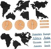 Cabilock Modern Wall Clocks World Map Art Clock Multi Decorative Wall Clock Black Map Brown Battery