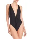 NWT Rachel Roy Plunge Cross-Back One-Piece Swimsuit Black Large