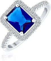 [Bling Jewelry] Personalize Cubic Zirconia Art Deco Style 2-5 CTW Halo AAA Simulated Blue Sapphire CZ Canary Yellow Rectangle Emerald Cut Engagement Ring .925 Sterling Silver Rose Gold Plated
