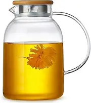 Large Glass Teapot with Infuser, Stovetop Safe, Thickened Heat Resistant Borosilicate Glass, 68 fl oz Glass Tea Kettle with Bamboo Lid