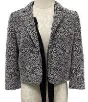 Ann Taylor Boucle Tweed Open Jacket Built In Tie Black White New Women's 4
