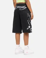 [ED HARDY] Ed Hardy Eagle Jorts Washed Black - Size 34 34 Washed Black