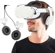 Stereo VR Headphones Custom Made for Oculus Quest 2 Elite Head Strap & Original Head Strap-On Ear Deep Bass 3D 360 Degree Sound (White)