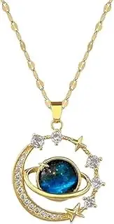 [AGDGV] 18K Gold Plated Planet Necklace for Women, Trendy Moon & Saturn Pendant, Aesthetic Space Jewelry, Valentine Gift, Gold Necklace for Girls