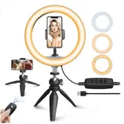 10" LED Selfie Ring Light with Tripod Stand & Phone Holder, Dimmable Desk Makeup