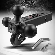 Tri Ball Mount with Hook,Fits 2” Hitch Receiver,1-7/8", 2"& 2-5/16" Matt Black Plated Balls,for RVs,SUVs, ATVs and Trucks etc.