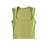 Plain Square-Neck Tank Top Green - S