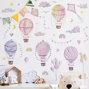 Buiory Large Hot Air Balloon Wall Decals Stars Clouds Balloon Vinyl Wall Stickers Colorful Kites Rainbow Wall Art Stickers for Kids Baby Nursery Bedroom