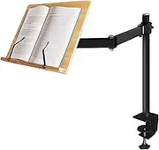 Wishacc Book Stand with Clamp, Book Holder for Reading Hands Free, Aluminum Alloy and Bamboo Material Build, Table Side Design, Suitable for Readers, Students and Children (15.4 x 11 Inches)