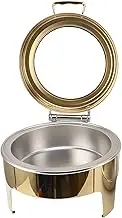 Round Buffet Food Warmer Gold Round Catering Warmer Set Stainless Steel Visual 90 Degree Hinged Lid Alcohol Heater Heater for Party (Cryfoktvf3re1ac4i-11)
