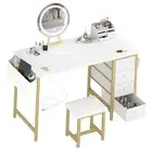 Gold Vanity Desk with Mirror and Light- Makeup Vanity Set Table with Chair,