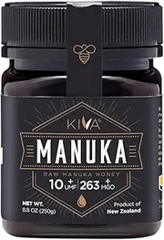 Kiva Raw Manuka Honey, Certified UMF 10+ | MGO 263+ | 100% Pure Genuine New Zealand (8.8 oz/250g Bottle) | Non-GMO | Traceable | UMF & MGO Certified