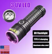 365 LED UV Flashlight Torch Light Ultra Violet lamp USB Rechargeable Blacklight