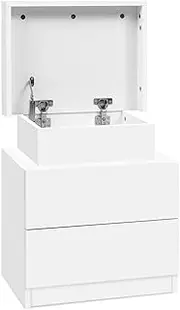 Artiss Bedside Table White with 2 Drawers and Lift Up Storage Nightstand, Bedroom Furniture, Bed End Side Cabinet Narrow Space Organiser Unit Living Room Home