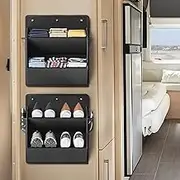2 Pcs RV Shoe Rack, 2 Pack Wall Hanging Storage Organizer Narrow Space Saving Closet Organizers for RV Home Entryway Closet Door, Shoes Storage Organizer (Black)