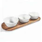 10oz Ultra-fine Porcelain Chips and dip Serving Platter with Acacia White