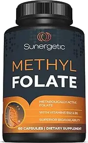 Premium Methyl Folate Supplement – Superior Methyl Folate Capsules with Methylated Vitamin B12 and Vitamin B6 – Metabolically Active Folate as Quatrefolic® - Methyl Folate 400 mcg per capsule – 60 Met