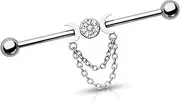 [CM Crareesi Mania] Moon Phase Industrial Bar Piercing Jewellery 14G Industrial Barbells Earrings 316L Stainless Steel 38 mm Cartilage Earrings for Girls, Zirconia, Cubic Zirconia