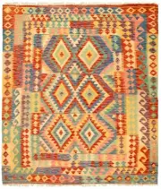 Vintage Hand Woven Kilim Rug 5'5" x 6'3" Traditional Wool Carpet