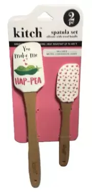 KITCH SET 2 SPATULAS “You Make Me HAP-PEA” PEA POD HEARTS Silicone NIP