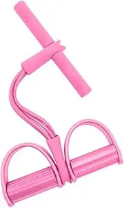 4-Tube Foot Pedal Resistance Band Elastic Sit-Up Pull Rope Multi-Functional Fitn Exercise Bands for Home Gym Yoga Slimming Bodybuilding Pink One Size
