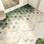 Green Wave Entrance Door Mat, Japanese Style Ukiyo-e Doormat, Anti Skid PVC Coil Door Mats, Mat for Home, Washable Entryway Doormat