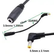 2x DC Power 3.5x1.35mm Female To 5.5x2.1mm Male Right Angle Connector Cord Cable