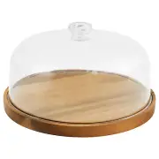 Wood Cake Stand Deco Cake Plate Cake Holder Versatile Cake Platter w/Acrylic Lid