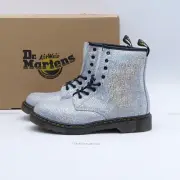 Size 5Y Youth / 6 Women's Dr. Martens 1460 Metallic Side Zip Boots Silver Suede