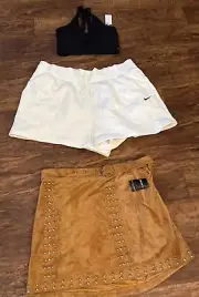 NEW 3 Women's Plus Size X3 Nike sweat shorts,studs Forever 21 Skirt, sport bra