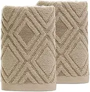 Pidada Hand Towels Set of 2 Diamond Pattern 100% Cotton Decorative Towel for Bathroom (Brown)