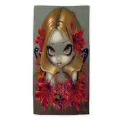 Big Eyed Fairy Portrait the Red Maple Leaves Fairy Beach Towels Medium Large Extra Large