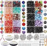 EuTengHao 878Pcs Lava, Chakra, Glass Crackle Beads Kit with Spacer Beads, Jump Ring Jewelry Findings for Diffuser, Essential Oils, Yoga Bracelets, Earrings, Necklace DIY Jewelry Making Supplies