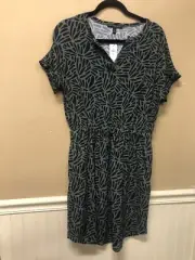 Banana Republic Green Blue Dress Drawstring Waist Pockets Size Med Petite NWT