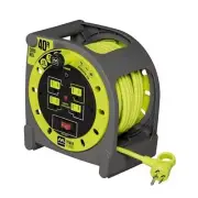 40ft Case Cord Reel, Retractable Extension Lead with Winding Handle, Safety