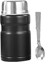 LeoLeoxx Food Flask Stainless Steel Leak Proof Soup Flask for Hot Food Large Capacity Vacuum Insulated Food Thermos with Handle Thermos Food Flask Food Thermos Thermos Flask Food (Black 750ml)