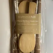 Summit Hill 6 Piece Bamboo Sushi Set NIP Mats Chopsticks Rice Paddles