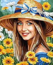 Straw Hat and Daisies (1) - Van-Go Paint-by-Number Kit 40x50cm no Frame