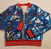 Rockets of Awesome Sequin Cherry Bomber Jacket Shirt Zipper Youth Teen Junior 14