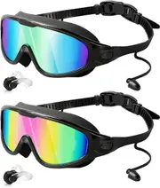 Kensty Swim Goggles 2 Pack,Wide View Anti Fog UV Swimming Goggles for Adult,No Leaking Swim Glasses for Men Women Youth