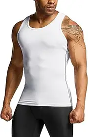 [TSLA] Men's Cool Dry Compression Sleeveless Tank Top, Athletic Sports Running Basketball Workout Base Layer MUN04-WHT Medium