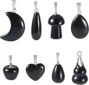 [Magibeads] 8Pcs Gemstone Charms Black Teardrop Moon Mushroom Heart Healing Power Stone Charms with Brass Snap On Bails for Crafts DIY Crystal Keychain Jewelry Making Supplies, Stone, No Gemstone