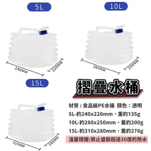 【戶外水桶】15L 露營水桶 車載水桶 停水儲水桶 壓縮水桶 折疊水桶 帶水龍頭水袋 (3.4折)