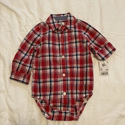 New W Tag Oshkosh Baby B'Gosh 12 Months Red Plaid One Piece Romper 100% Cotton