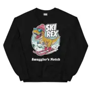 Smuggler's Notch Ski Rex Skiing T-Rex Dinosaur Skier Crewneck Sweatshirt