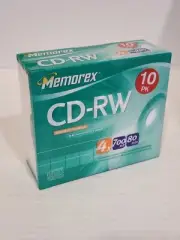 10 Memorex CD-RW Compact Discs; Slim Jewel Cases; 700MB; 80 Min; 4X Multi Speed