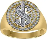 [JewelryWeb] Two tone Gold Mens CZ Cubic Zirconia Simulated Diamond Dollar Sign Signet Ring 15.2x3.7mm Wide Size T 1/2